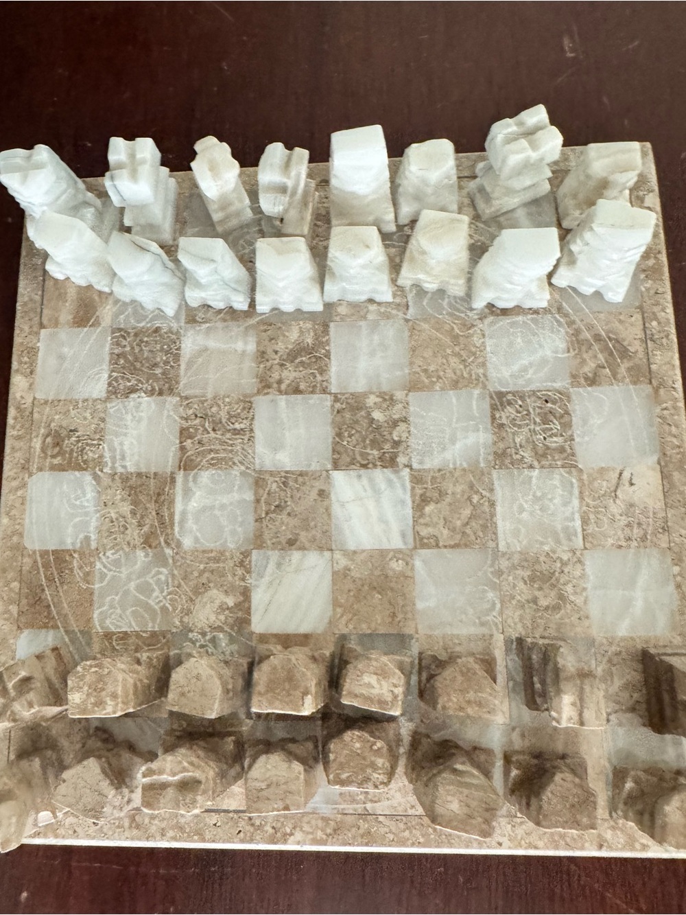 Stone Mayan Marble Chess Set - White and Brown